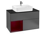 Villeroy und Boch Finion Waschtischunterschrank G112HBGK 100cm, Abdeckplatte black matt, Emotion, Regal links Peony, Anthracite matt