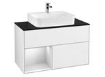 Villeroy und Boch Finion Waschtischunterschrank G112MTGF 100cm, Abdeckplatte black matt, Emotion, Regal links White matt lacquer, Glossy white lacquer