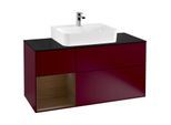 Villeroy und Boch Finion Waschtischunterschrank F162GNHB 120cm, Abdeckplatte black matt, Regal links Walnut veneer, Peony Matt