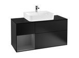 Villeroy und Boch Finion Waschtischunterschrank F162GKPD 120cm, Abdeckplatte black matt, Regal links Anthracite matt, Black matt lacquer