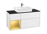 Villeroy und Boch Finion Waschtischunterschrank F162HFGF 120cm, Abdeckplatte black matt, Regal links Gold matt, Glossy white lacquer