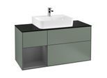 Villeroy und Boch Finion Waschtischunterschrank F162GKGM 120cm, Abdeckplatte black matt, Regal links Anthracite matt, Olive Matt Lacquer
