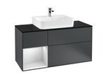 Villeroy und Boch Finion Waschtischunterschrank F162MTHG 120cm, Abdeckplatte black matt, Regal links White matt lacquer, Midnight Blue Matt Lacquer