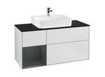 Villeroy und Boch Finion Waschtischunterschrank F162HGMT 120cm, Abdeckplatte black matt, Regal links Midnight Blue Matt Lacquer, White matt lacquer