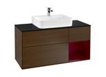 Villeroy und Boch Finion Waschtischunterschrank F172HBGN 120cm, Abdeckplatte black matt, Regal rechts Peony, Walnut veneer