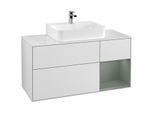 Villeroy und Boch Finion Waschtischunterschrank F171GMMT 120cm, Abdeckplatte white matt, Regal rechts Olive Matt Lacquer, White matt lacquer