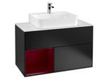 Villeroy und Boch Finion Waschtischunterschrank F111HBPD 100cm, Abdeckplatte black matt, Regal links Peony, Black matt lacquer