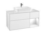 Villeroy und Boch Finion Waschtischunterschrank G171GFGF 120cm, Abdeckplatte white matt, Emotion, Regal rechts Glossy white lacquer, Glossy white lacquer