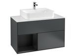 Villeroy und Boch Finion Waschtischunterschrank F111PDHG 100cm, Abdeckplatte black matt, Regal links Black matt lacquer, Midnight Blue Matt Lacquer