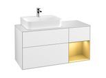 Villeroy und Boch Finion Waschtischunterschrank G151HFGF 120cm, Abdeckplatte white matt, Emotion, Regal links Gold matt, Glossy white lacquer