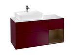 Villeroy und Boch Finion Waschtischunterschrank G151GNHB 120cm, Abdeckplatte white matt, Emotion, Regal links Walnut veneer, Peony Matt