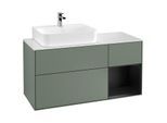 Villeroy und Boch Finion Waschtischunterschrank G151PDGM 120cm, Abdeckplatte white matt, Emotion, Regal links Black matt lacquer, Olive Matt Lacquer
