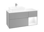 Villeroy und Boch Finion Waschtischunterschrank F151MTGK 120cm, Abdeckplatte white matt, Regal rechts White matt lacquer, Anthracite matt