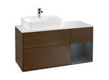 Villeroy und Boch Finion Waschtischunterschrank F151HGGN 120cm, Abdeckplatte white matt, Regal rechts Midnight Blue Matt Lacquer, Walnut veneer