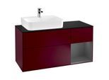 Villeroy und Boch Finion Waschtischunterschrank F152GKHB 120cm, Abdeckplatte black matt, Regal rechts Anthracite matt, Peony Matt