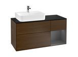 Villeroy und Boch Finion Waschtischunterschrank F152GKGN 120cm, Abdeckplatte black matt, Regal rechts Anthracite matt, Walnut veneer