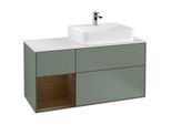 Villeroy und Boch Finion Waschtischunterschrank G141GNGM 120cm, Abdeckplatte white matt, Emotion, Regal links Walnut veneer, Olive Matt Lacquer