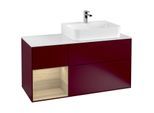 Villeroy und Boch Finion Waschtischunterschrank G141PCHB 120cm, Abdeckplatte white matt, Emotion, Regal links Oak Veneer, Peony Matt