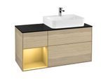 Villeroy und Boch Finion Waschtischunterschrank G142HFPC 120cm, Abdeckplatte black matt, Emotion, Regal links Gold matt, Oak Veneer