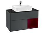 Villeroy und Boch Finion Waschtischunterschrank G122HBHG 100cm, Abdeckplatte black matt, Emotion, Regal rechts Peony, Midnight Blue Matt Lacquer