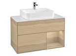Villeroy und Boch Finion Waschtischunterschrank F121PCPC 100cm, Abdeckplatte weiß matt, Regal rechts Oak Veneer, Oak Veneer