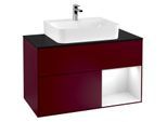 Villeroy und Boch Finion Waschtischunterschrank F122GFHB 100cm, Abdeckplatte black matt, Regal rechts Glossy white lacquer, Peony Matt