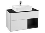 Villeroy und Boch Finion Waschtischunterschrank F122PDMT 100cm, Abdeckplatte black matt, Regal rechts Black matt lacquer, White matt lacquer