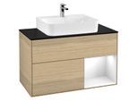 Villeroy und Boch Finion Waschtischunterschrank F122GFPC 100cm, Abdeckplatte black matt, Regal rechts Glossy white lacquer, Oak Veneer