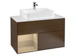 Villeroy und Boch Finion Waschtischunterschrank G111PCGN 100cm, Abdeckplatte white matt, Emotion, Regal links Oak Veneer, Walnut veneer