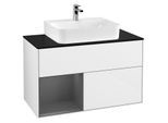 Villeroy und Boch Finion Waschtischunterschrank G112GKGF 100cm, Abdeckplatte black matt, Emotion, Regal links Anthracite matt, Glossy white lacquer