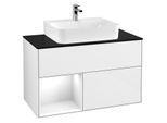 Villeroy und Boch Finion Waschtischunterschrank F112GFGF 100cm, Abdeckplatte white matt, Regal links Glossy white lacquer, Glossy white lacquer
