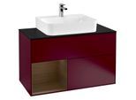 Villeroy und Boch Finion Waschtischunterschrank F112GNHB 100cm, Abdeckplatte white matt, Regal links Walnut veneer, Peony Matt