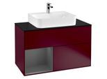 Villeroy und Boch Finion Waschtischunterschrank F112GKHB 100cm, Abdeckplatte white matt, Regal links Anthracite matt, Peony Matt