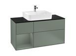 Villeroy und Boch Finion Waschtischunterschrank F162GMGM 120cm, Abdeckplatte black matt, Regal links Olive Matt Lacquer, Olive Matt Lacquer