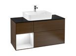 Villeroy und Boch Finion Waschtischunterschrank F162GFGN 120cm, Abdeckplatte black matt, Regal links Glossy white lacquer, Walnut veneer