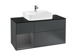 Villeroy und Boch Finion Waschtischunterschrank F162GKHG 120cm, Abdeckplatte black matt, Regal links Anthracite matt, Midnight Blue Matt Lacquer