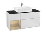 Villeroy und Boch Finion Waschtischunterschrank F162PCMT 120cm, Abdeckplatte black matt, Regal links Oak Veneer, White matt lacquer