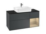 Villeroy und Boch Finion Waschtischunterschrank F172PCHG 120cm, Abdeckplatte black matt, Regal rechts Oak Veneer, Midnight Blue Matt Lacquer