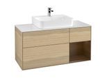 Villeroy und Boch Finion Waschtischunterschrank G171GNPC 120cm, Abdeckplatte white matt, Emotion, Regal rechts Walnut veneer, Oak Veneer