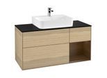 Villeroy und Boch Finion Waschtischunterschrank G172GNPC 120cm, Abdeckplatte black matt, Emotion, Regal rechts Walnut veneer, Oak Veneer