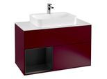 Villeroy und Boch Finion Waschtischunterschrank G361PDHB 100cm, Abdeckplatte white matt, Emotion, Regal links Black matt lacquer, Peony Matt