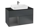 Villeroy und Boch Finion Waschtischunterschrank F362GKHG 100cm, Abdeckplatte black matt, Regal links Anthracite matt, Midnight Blue Matt Lacquer