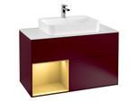 Villeroy und Boch Finion Waschtischunterschrank F361HFHB 100cm, Abdeckplatte white matt, Regal links Gold matt, Peony Matt