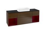 Villeroy und Boch Finion Waschtischunterschrank G332HBGN 160cm, Abdeckplatte black matt, Emotion, Regale Peony matt lacquer, Walnut veneer