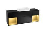 Villeroy und Boch Finion Waschtischunterschrank F332HFPD 160x60,3cm, Abdeckplatte black matt, Regale Gold matt lacquer, Black matt lacquer