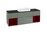 Villeroy und Boch Finion Waschtischunterschrank F332HBGM 160x60,3cm, Abdeckplatte black matt, Regale Peony matt lacquer, Olive Matt Lacquer