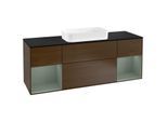 Villeroy und Boch Finion Waschtischunterschrank F332GMGN 160x60,3cm, Abdeckplatte black matt, Regale Olive matt lacquer, Walnut veneer