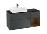 Villeroy und Boch Finion Waschtischunterschrank F402GNHG 120cm, Abdeckplatte black matt, Regal rechts Walnut veneer, Midnight Blue Matt Lacquer