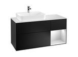 Villeroy und Boch Finion Waschtischunterschrank G401MTPD 120cm, Abdeckplatte white matt, Emotion, Regal rechts White matt lacquer, Black matt lacquer