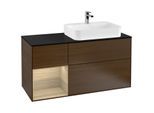 Villeroy und Boch Finion Waschtischunterschrank G392PCGN 120cm, Abdeckplatte black matt, Emotion, Regal links Oak Veneer, Walnut veneer